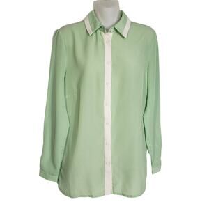 Forever 21 Exclusive Womens Blouse Sz Small Sheer Button Front Long Sleeve Green